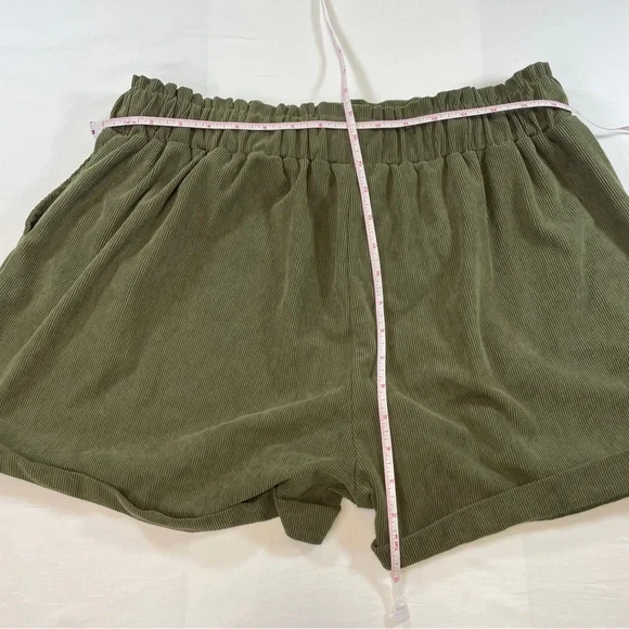 Olive Green Corduroy Mushroom Embroidery Womens Shorts 2XL Plus Size - Picture 7 of 7